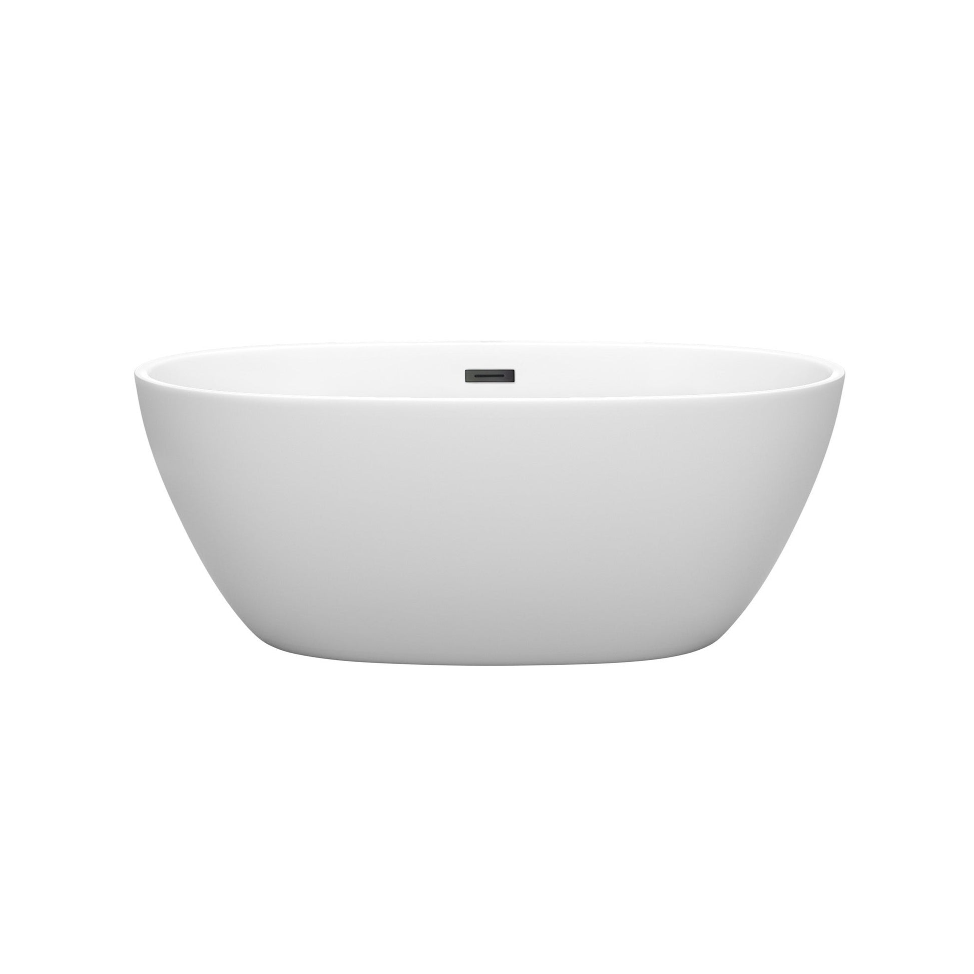 Wyndham Collection Juno 59" Freestanding Bathtub in Matte White With Matte Black Drain and Overflow Trim