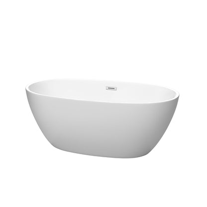 Wyndham Collection Juno 59" Freestanding Bathtub in Matte White With Polished Chrome Drain and Overflow Trim