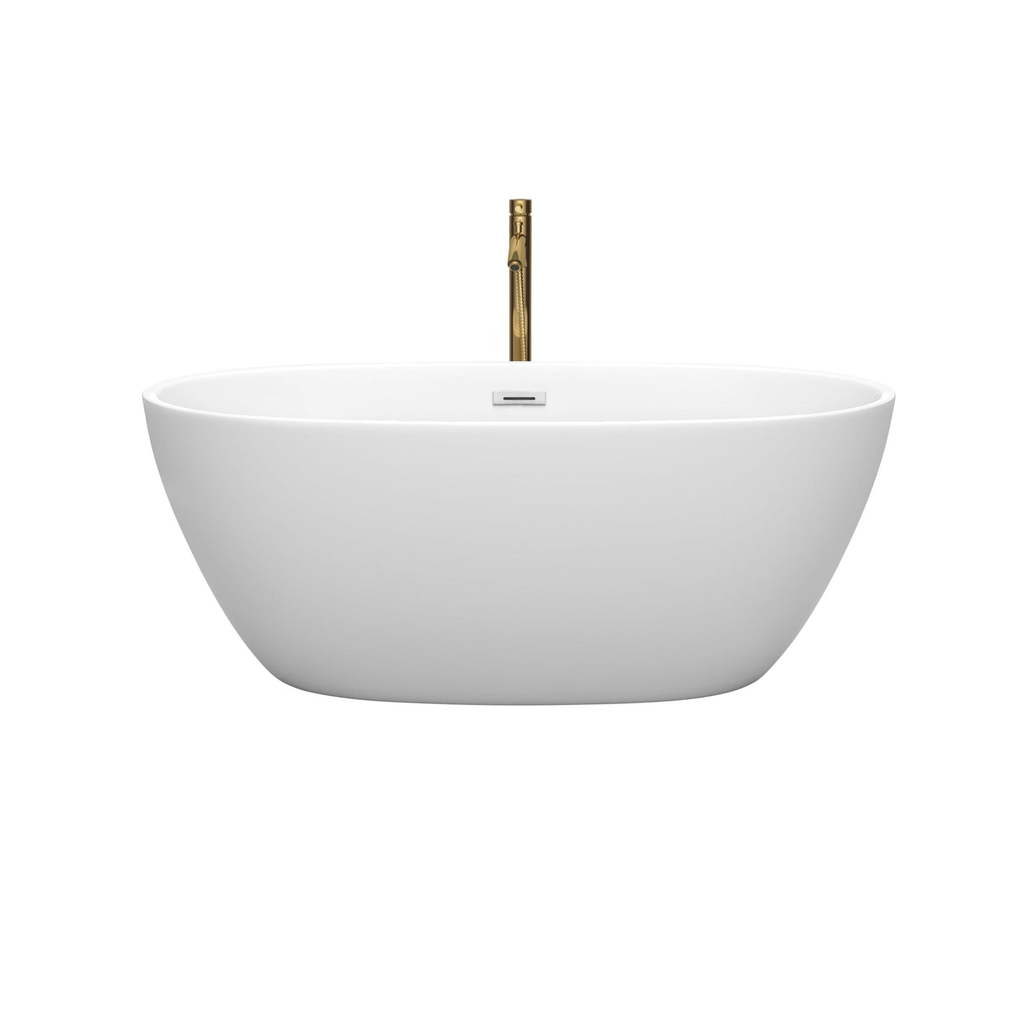 Wyndham Collection Juno 59" Freestanding Bathtub in Matte White With Polished Chrome Trim and Floor Mounted Faucet in Brushed Gold