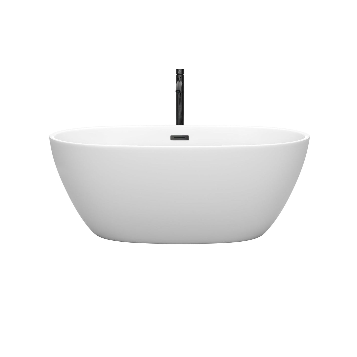 Wyndham Collection Juno 59" Freestanding Bathtub in Matte White With Polished Chrome Trim and Floor Mounted Faucet in Matte Black