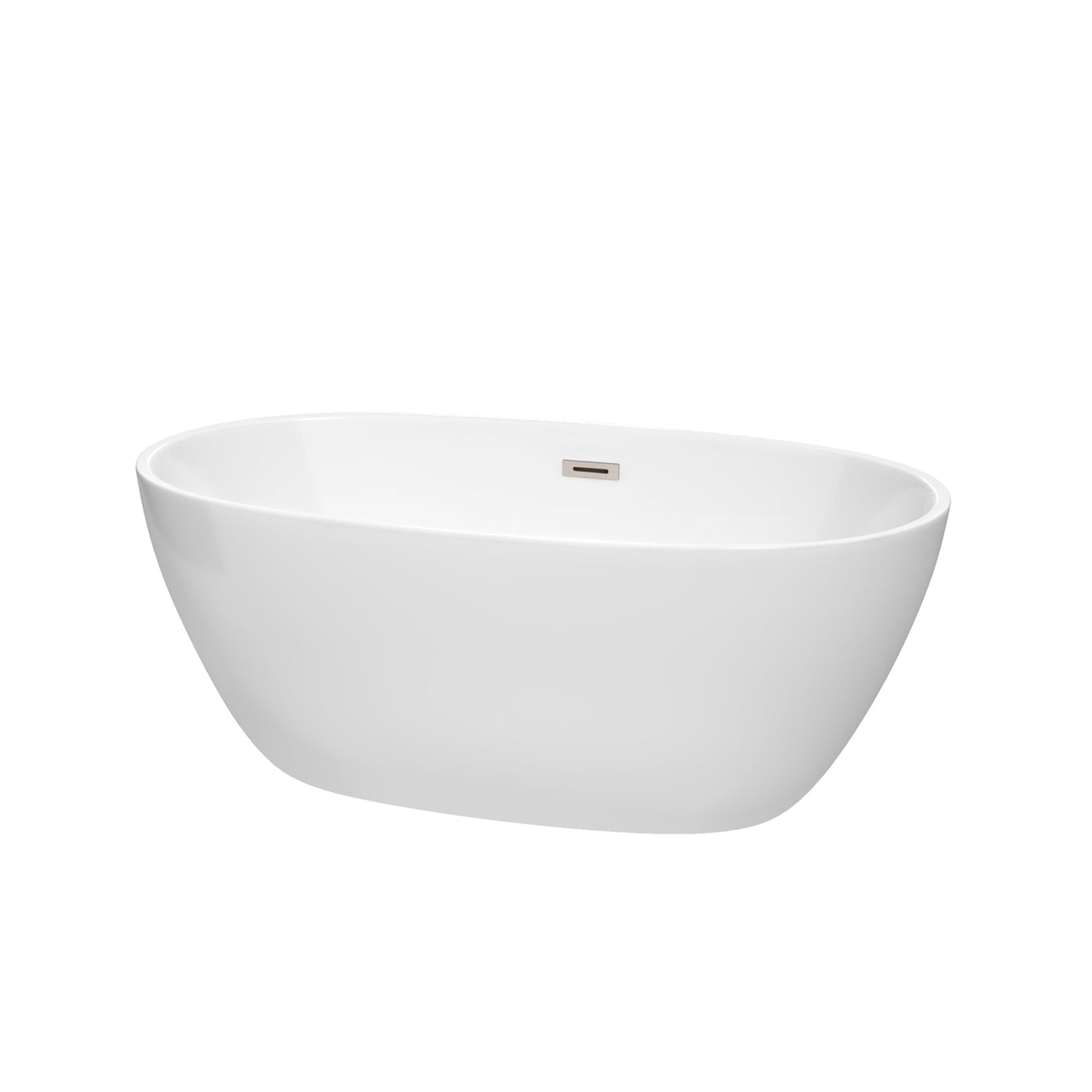 Wyndham Collection Juno 59" Freestanding Bathtub in White With Brushed Nickel Drain and Overflow Trim