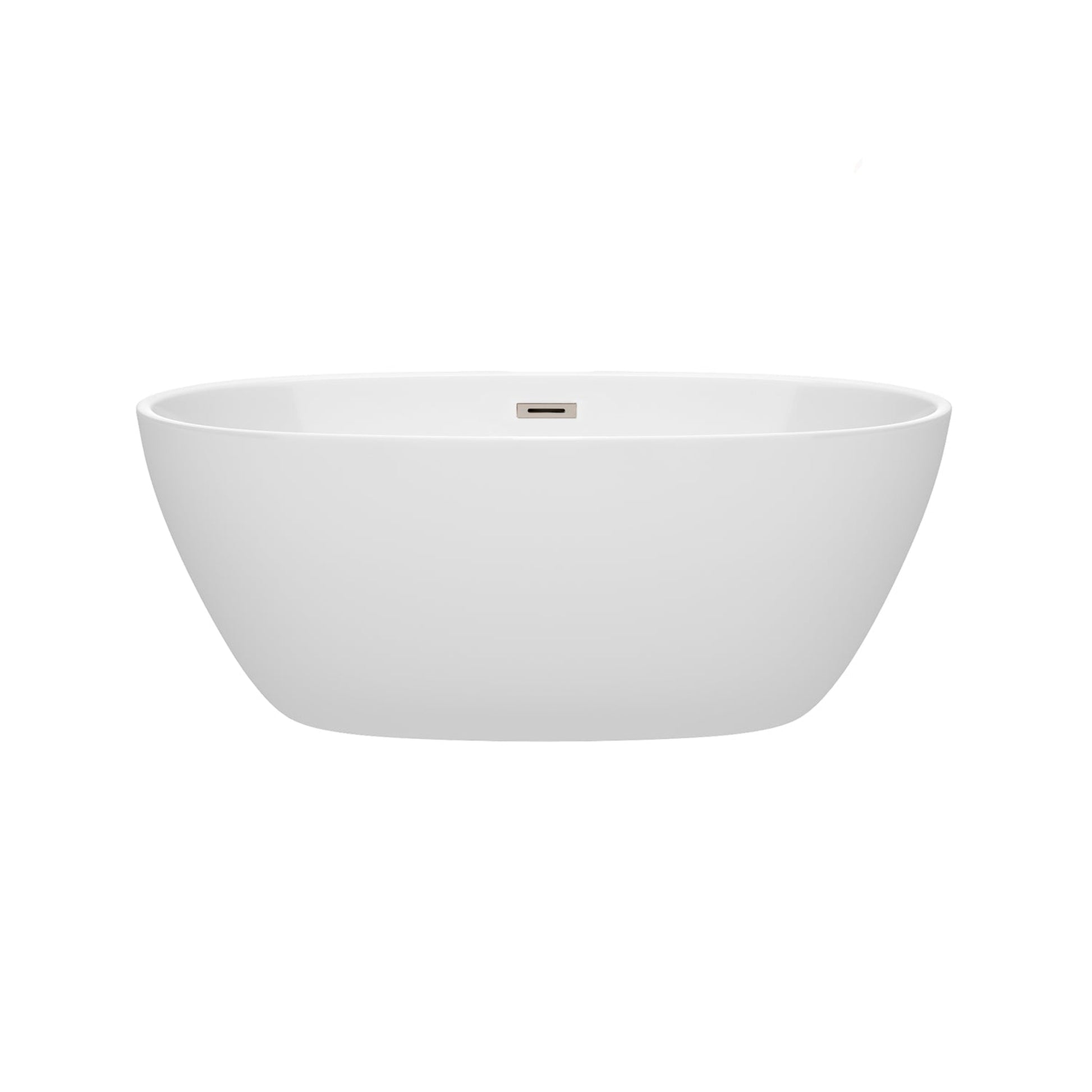 Wyndham Collection Juno 59" Freestanding Bathtub in White With Brushed Nickel Drain and Overflow Trim