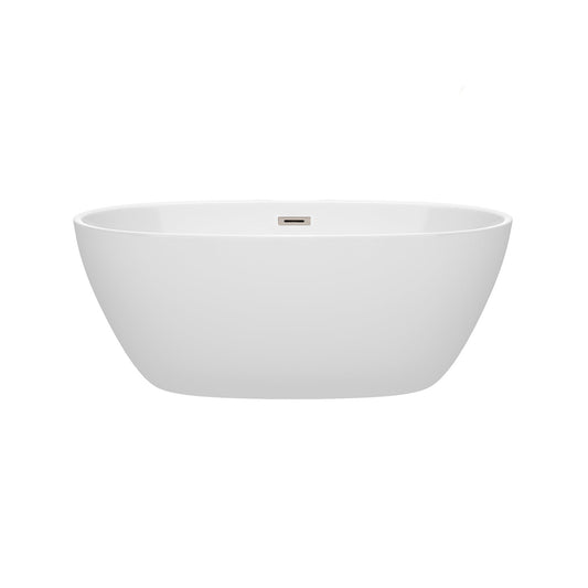 Wyndham Collection Juno 59" Freestanding Bathtub in White With Brushed Nickel Drain and Overflow Trim