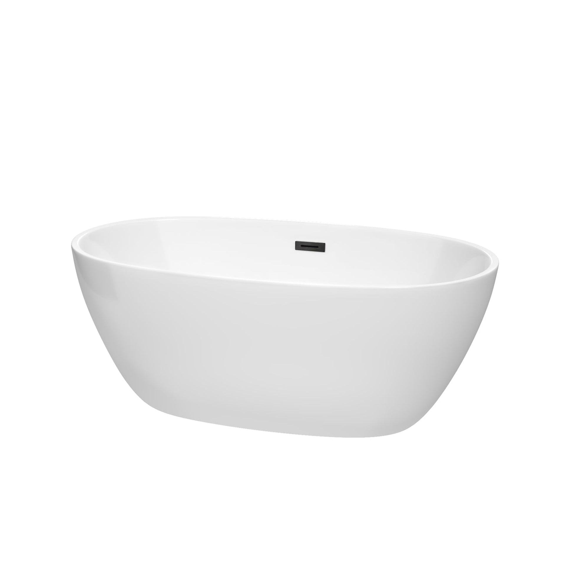 Wyndham Collection Juno 59" Freestanding Bathtub in White With Matte Black Drain and Overflow Trim