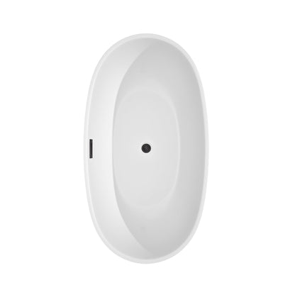 Wyndham Collection Juno 59" Freestanding Bathtub in White With Matte Black Drain and Overflow Trim