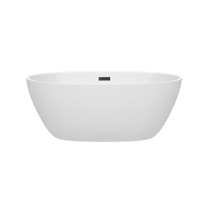 Wyndham Collection Juno 59" Freestanding Bathtub in White With Matte Black Drain and Overflow Trim