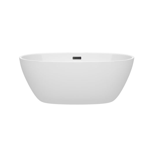 Wyndham Collection Juno 59" Freestanding Bathtub in White With Matte Black Drain and Overflow Trim