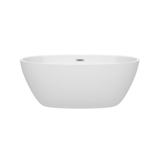 Wyndham Collection Juno 59" Freestanding Bathtub in White With Polished Chrome Drain and Overflow Trim
