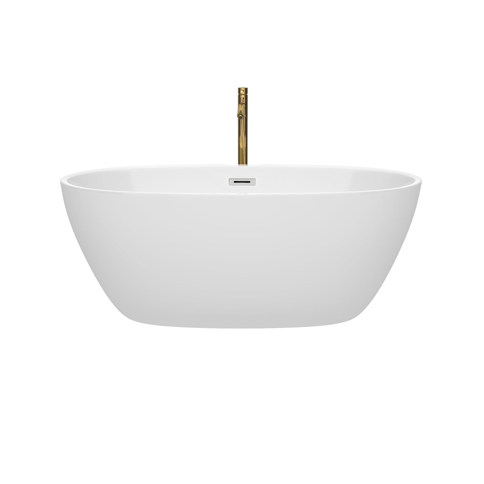 Wyndham Collection Juno 59" Freestanding Bathtub in White With Polished Chrome Trim and Floor Mounted Faucet in Brushed Gold