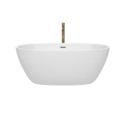 Wyndham Collection Juno 59" Freestanding Bathtub in White With Polished Chrome Trim and Floor Mounted Faucet in Brushed Gold