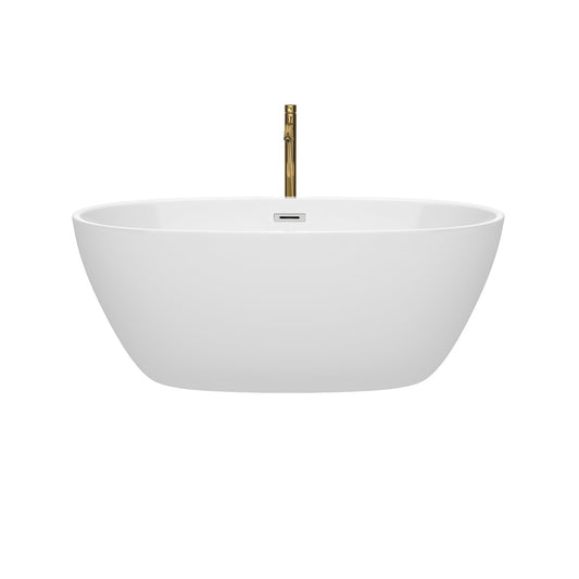Wyndham Collection Juno 59" Freestanding Bathtub in White With Polished Chrome Trim and Floor Mounted Faucet in Brushed Gold
