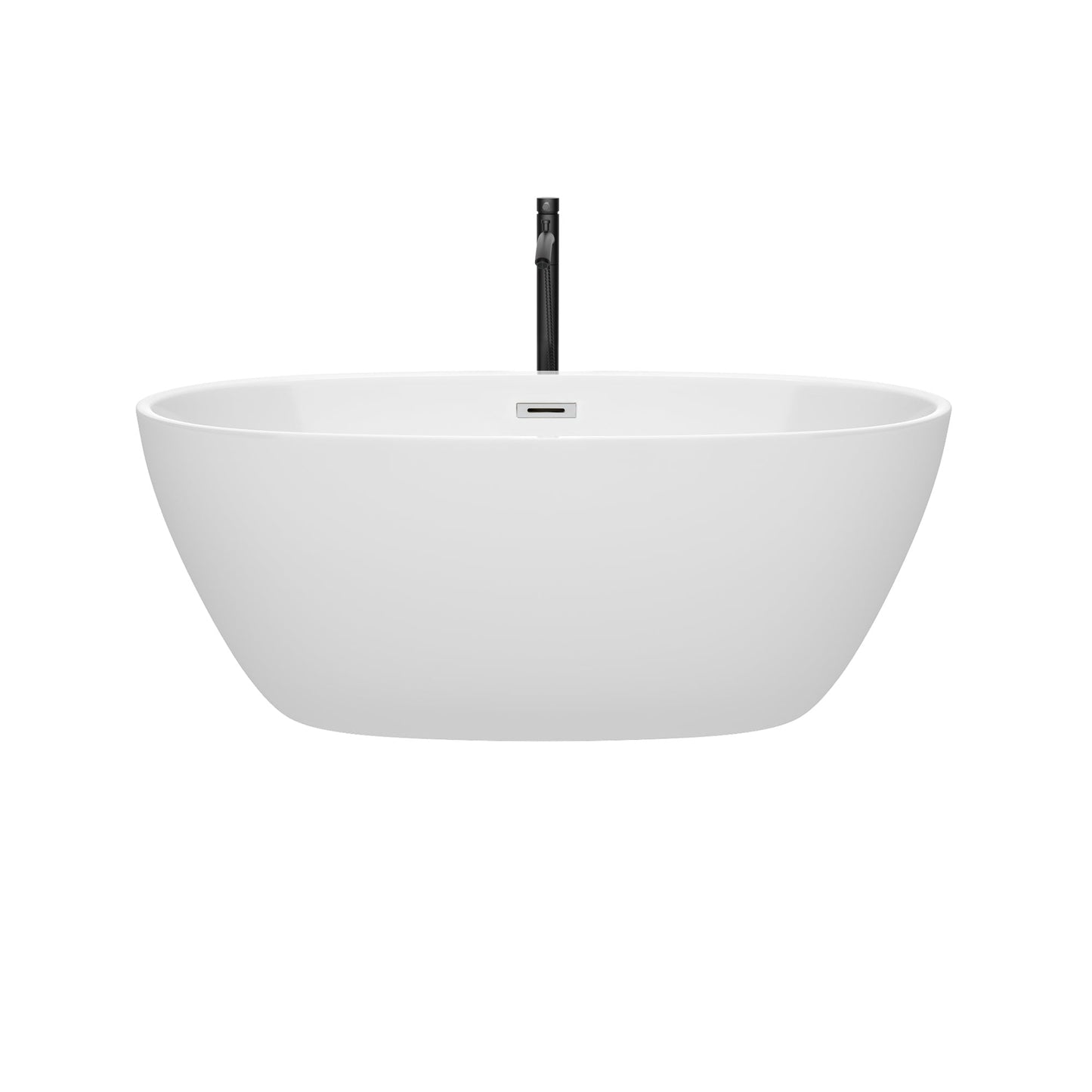 Wyndham Collection Juno 59" Freestanding Bathtub in White With Polished Chrome Trim and Floor Mounted Faucet in Matte Black