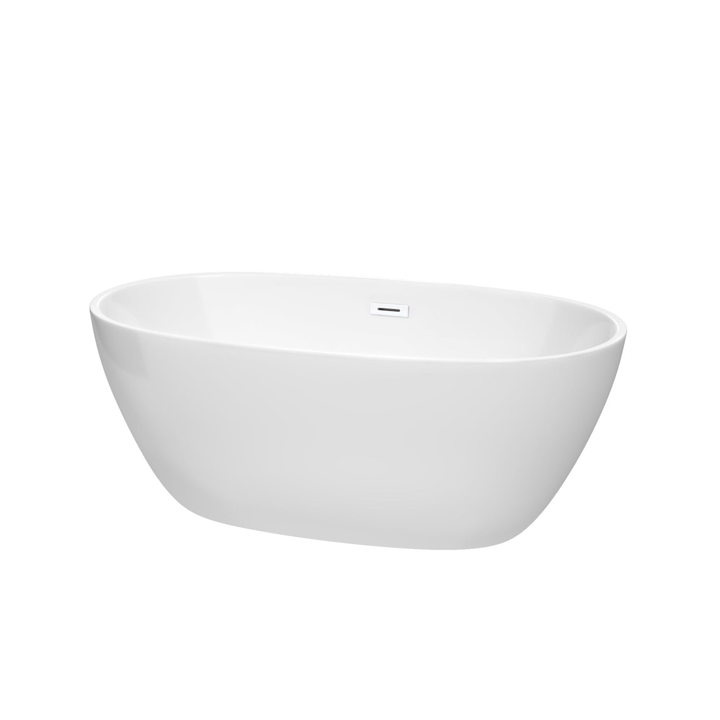 Wyndham Collection Juno 59" Freestanding Bathtub in White With Shiny White Drain and Overflow Trim