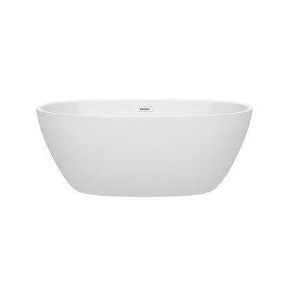 Wyndham Collection Juno 59" Freestanding Bathtub in White With Shiny White Drain and Overflow Trim