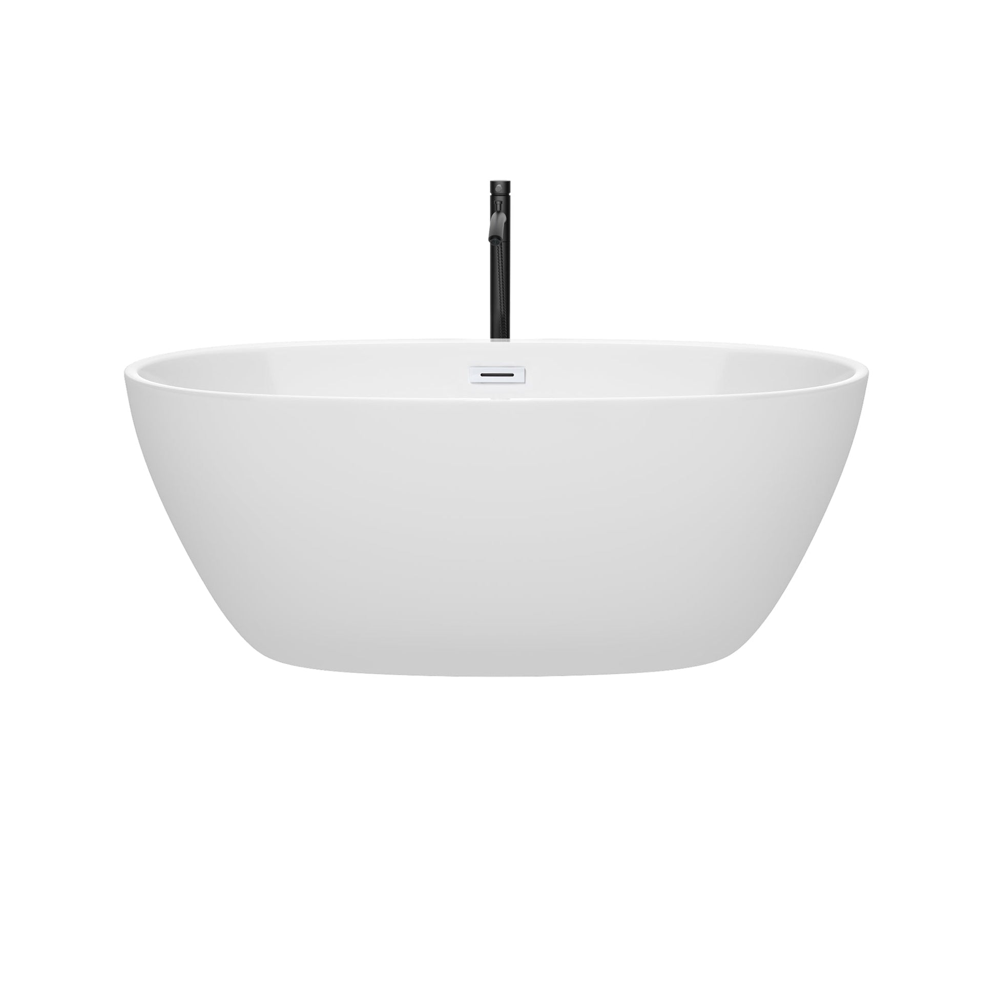 Wyndham Collection Juno 59" Freestanding Bathtub in White With Shiny White Trim and Floor Mounted Faucet in Matte Black