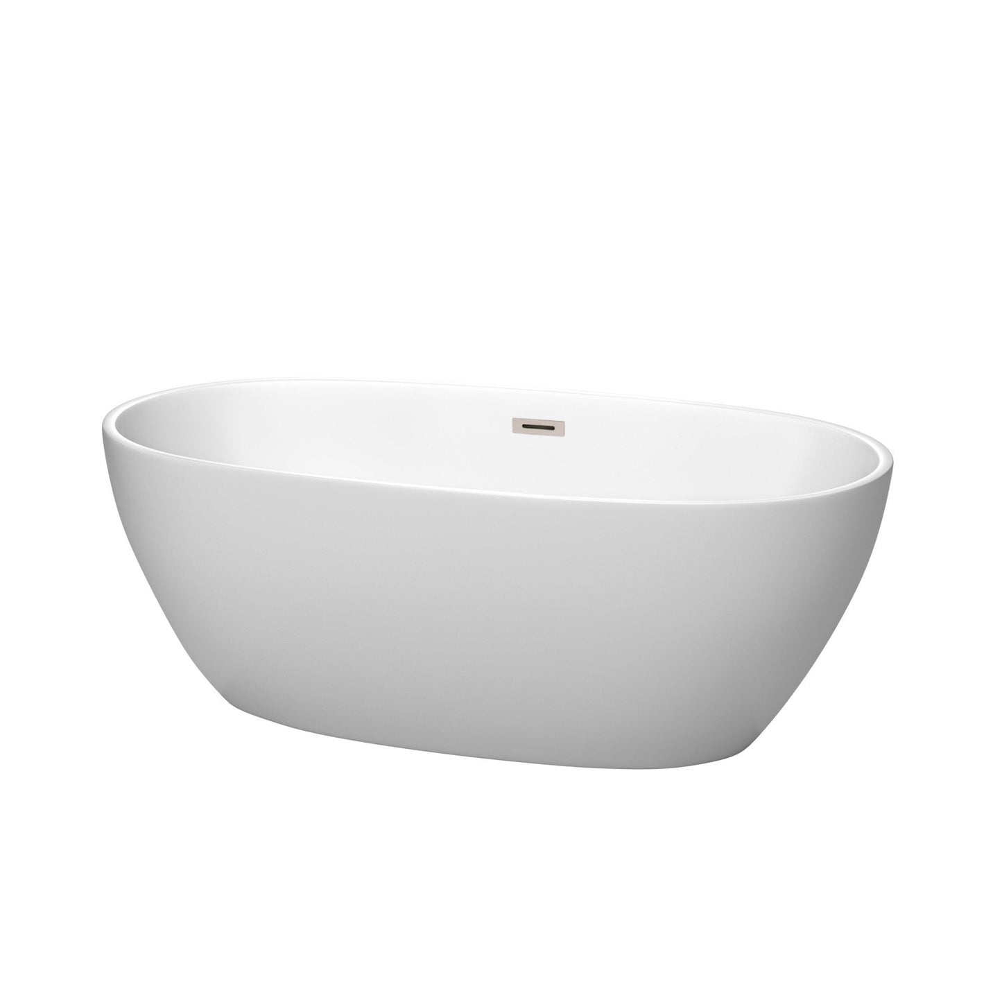 Wyndham Collection Juno 63" Freestanding Bathtub in Matte White With Brushed Nickel Drain and Overflow Trim