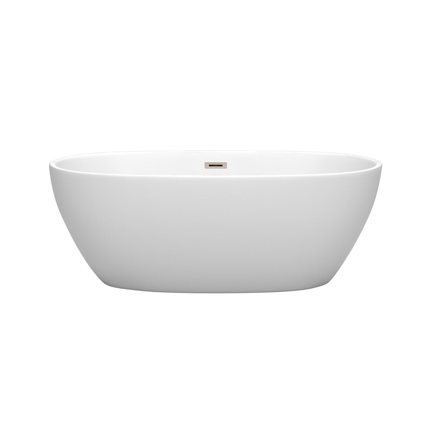 Wyndham Collection Juno 63" Freestanding Bathtub in Matte White With Brushed Nickel Drain and Overflow Trim