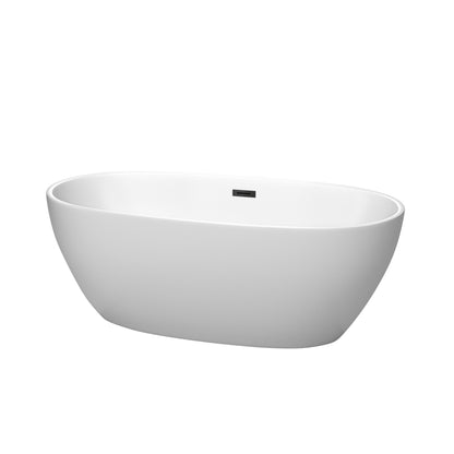 Wyndham Collection Juno 63" Freestanding Bathtub in Matte White With Matte Black Drain and Overflow Trim