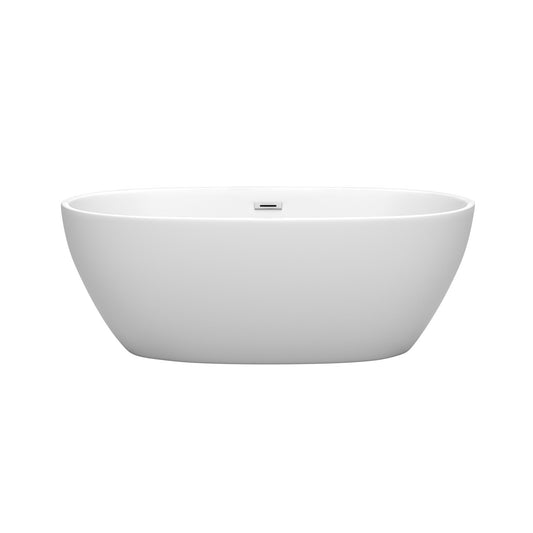 Wyndham Collection Juno 63" Freestanding Bathtub in Matte White With Polished Chrome Drain and Overflow Trim