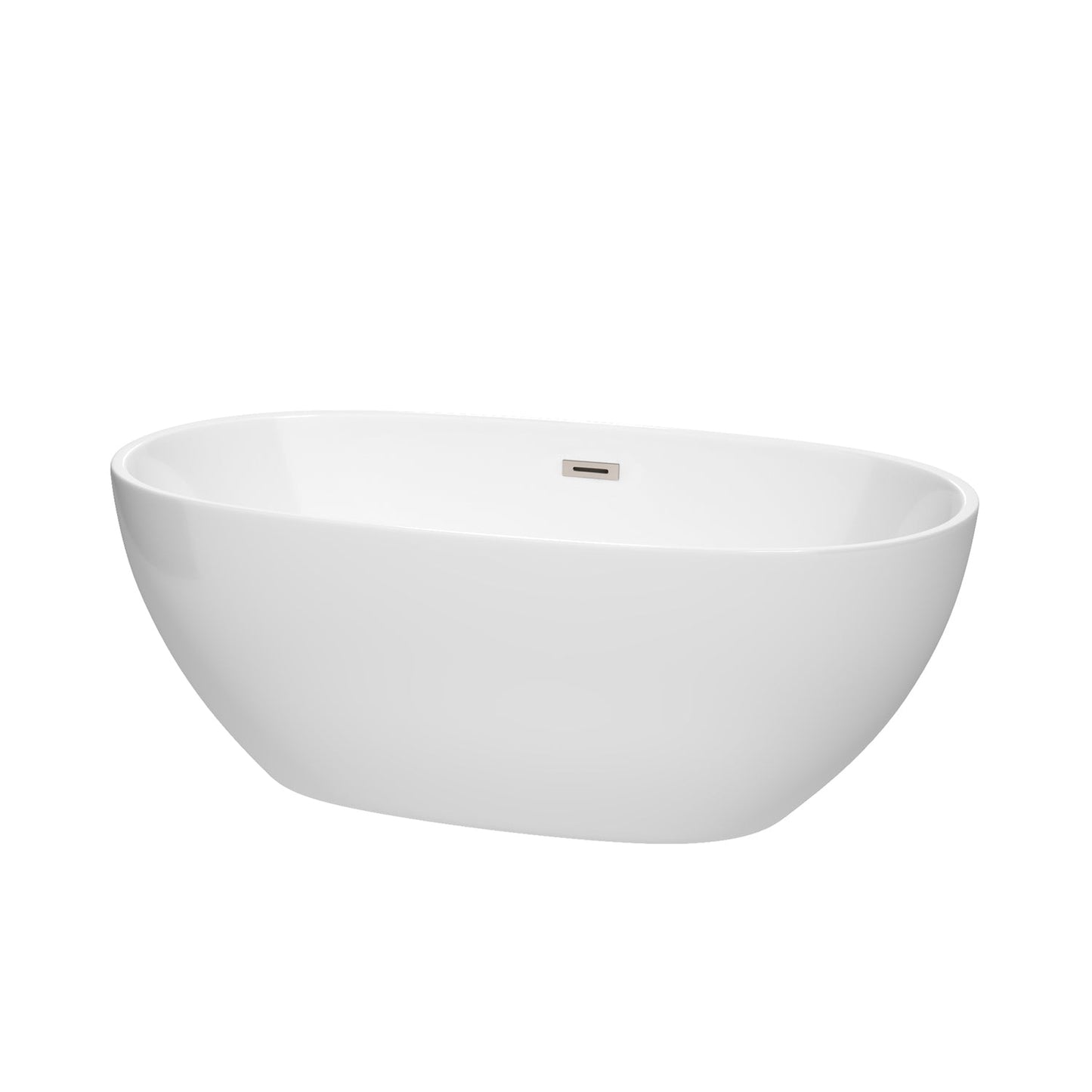 Wyndham Collection Juno 63" Freestanding Bathtub in White With Brushed Nickel Drain and Overflow Trim