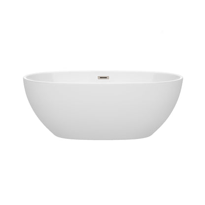 Wyndham Collection Juno 63" Freestanding Bathtub in White With Brushed Nickel Drain and Overflow Trim