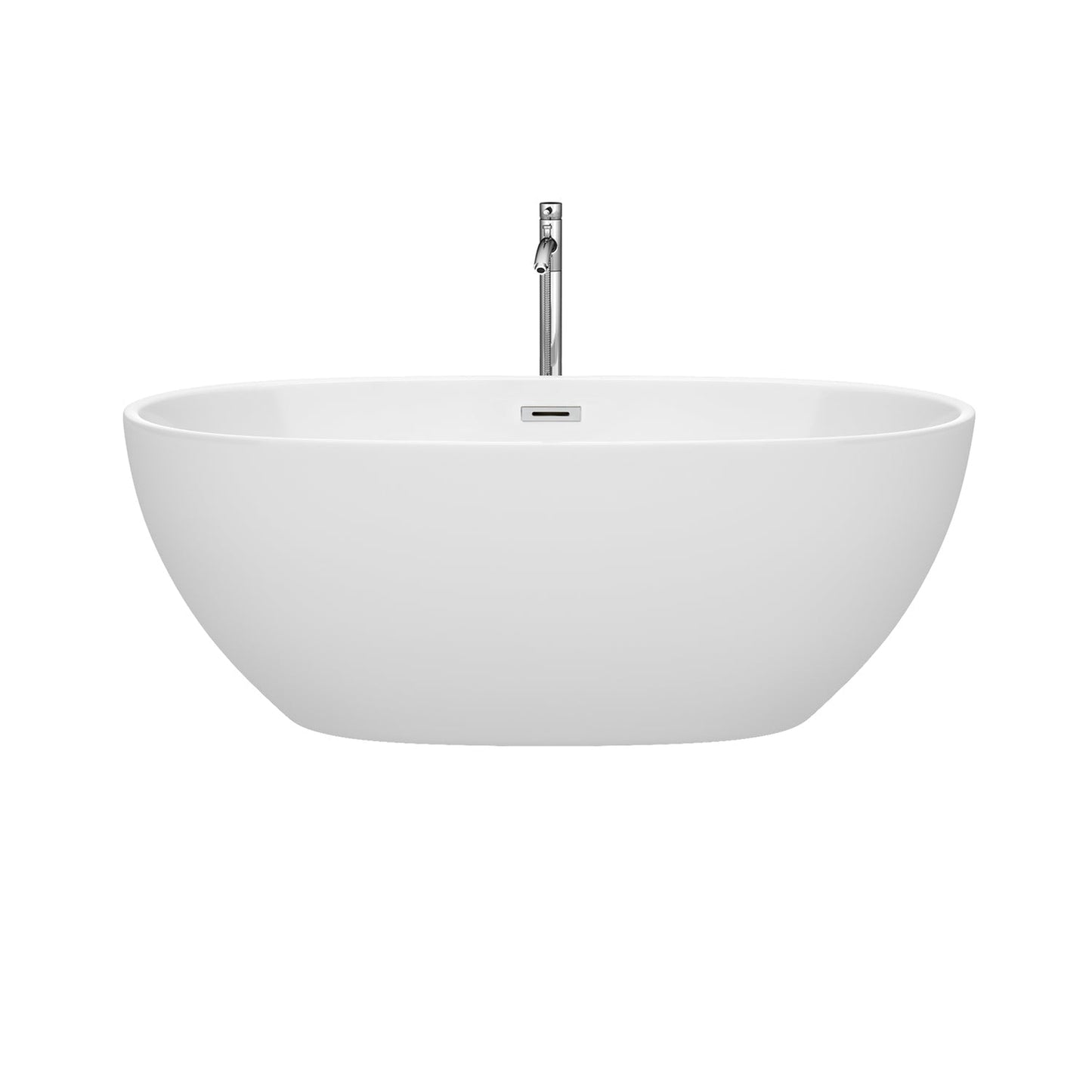 Wyndham Collection Juno 63" Freestanding Bathtub in White With Floor Mounted Faucet, Drain and Overflow Trim in Polished Chrome