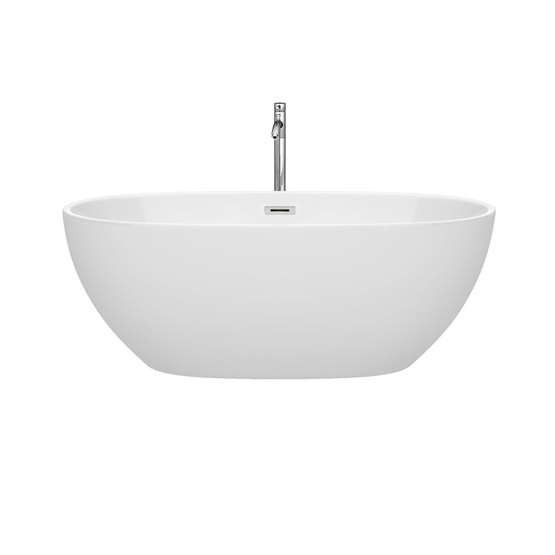 Wyndham Collection Juno 63" Freestanding Bathtub in White With Floor Mounted Faucet, Drain and Overflow Trim in Polished Chrome