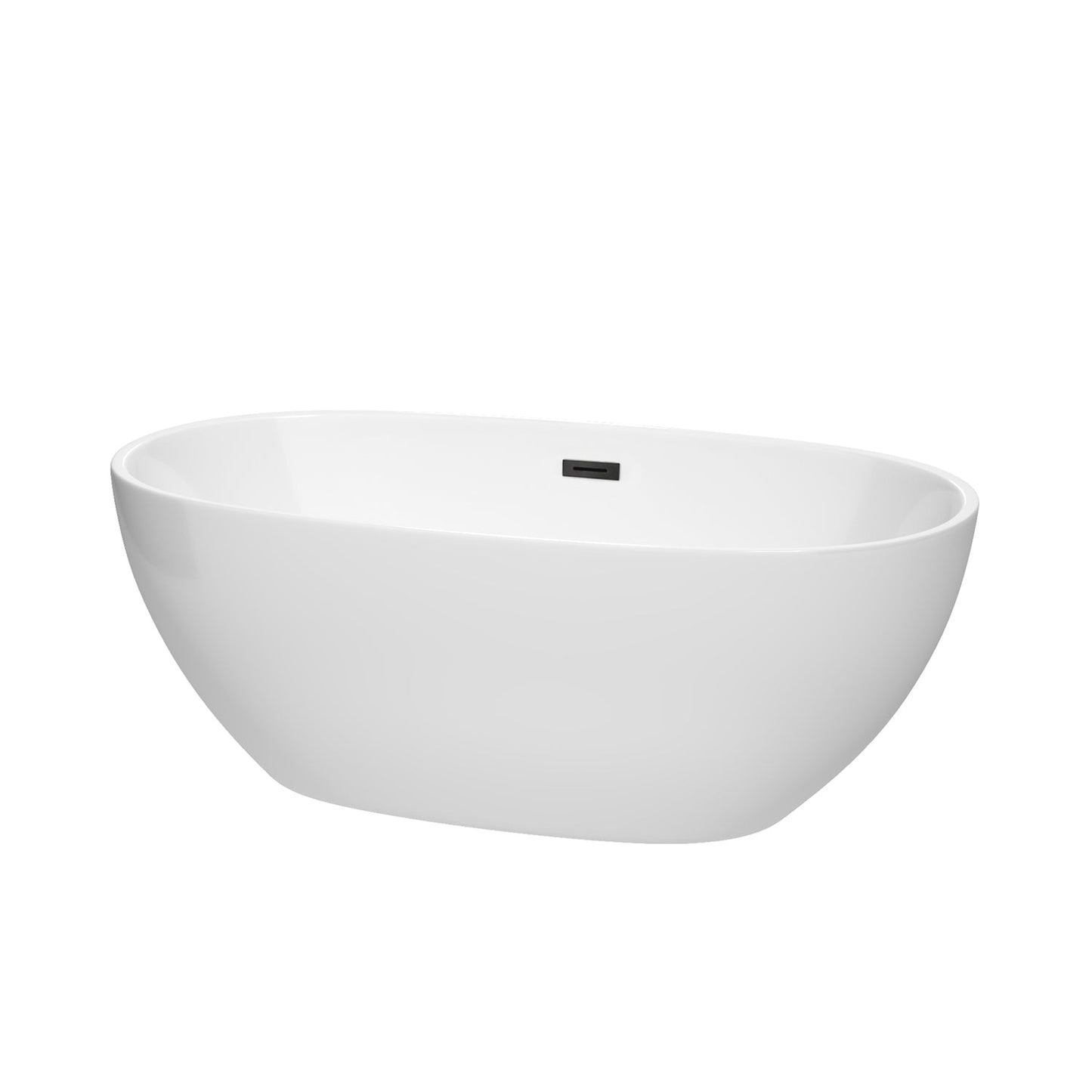 Wyndham Collection Juno 63" Freestanding Bathtub in White With Matte Black Drain and Overflow Trim