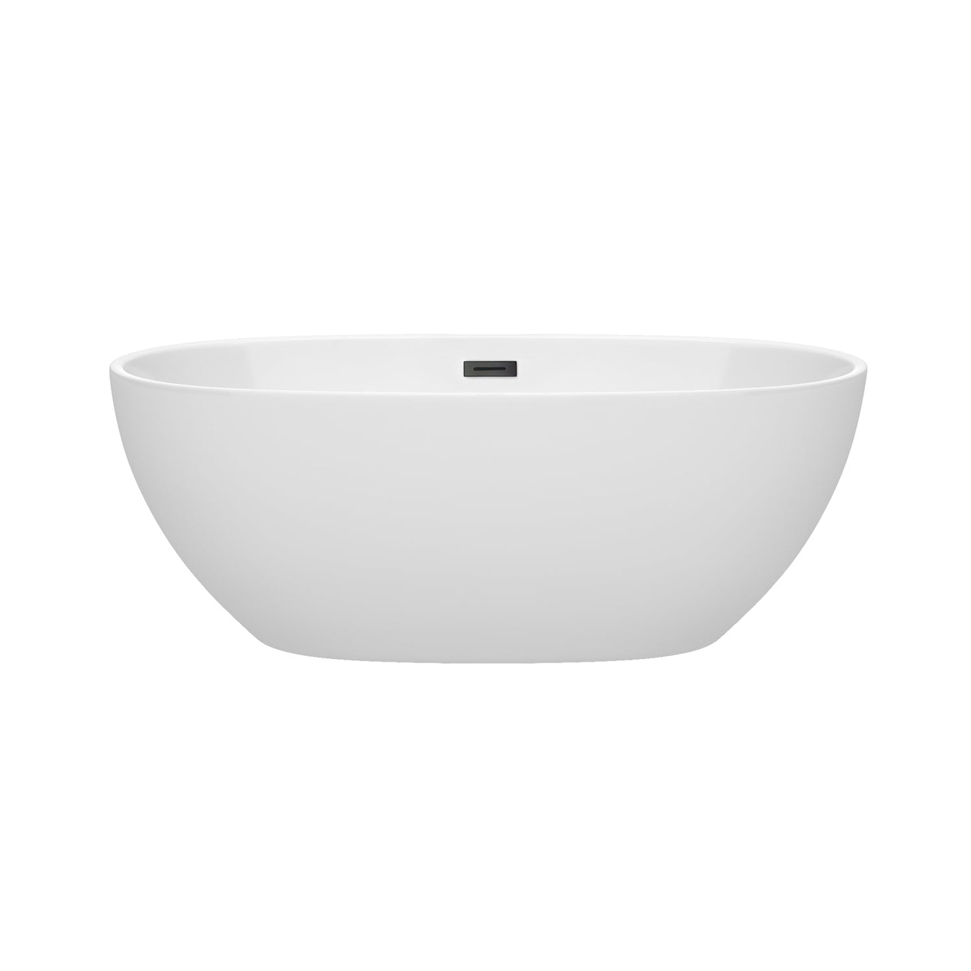 Wyndham Collection Juno 63" Freestanding Bathtub in White With Matte Black Drain and Overflow Trim