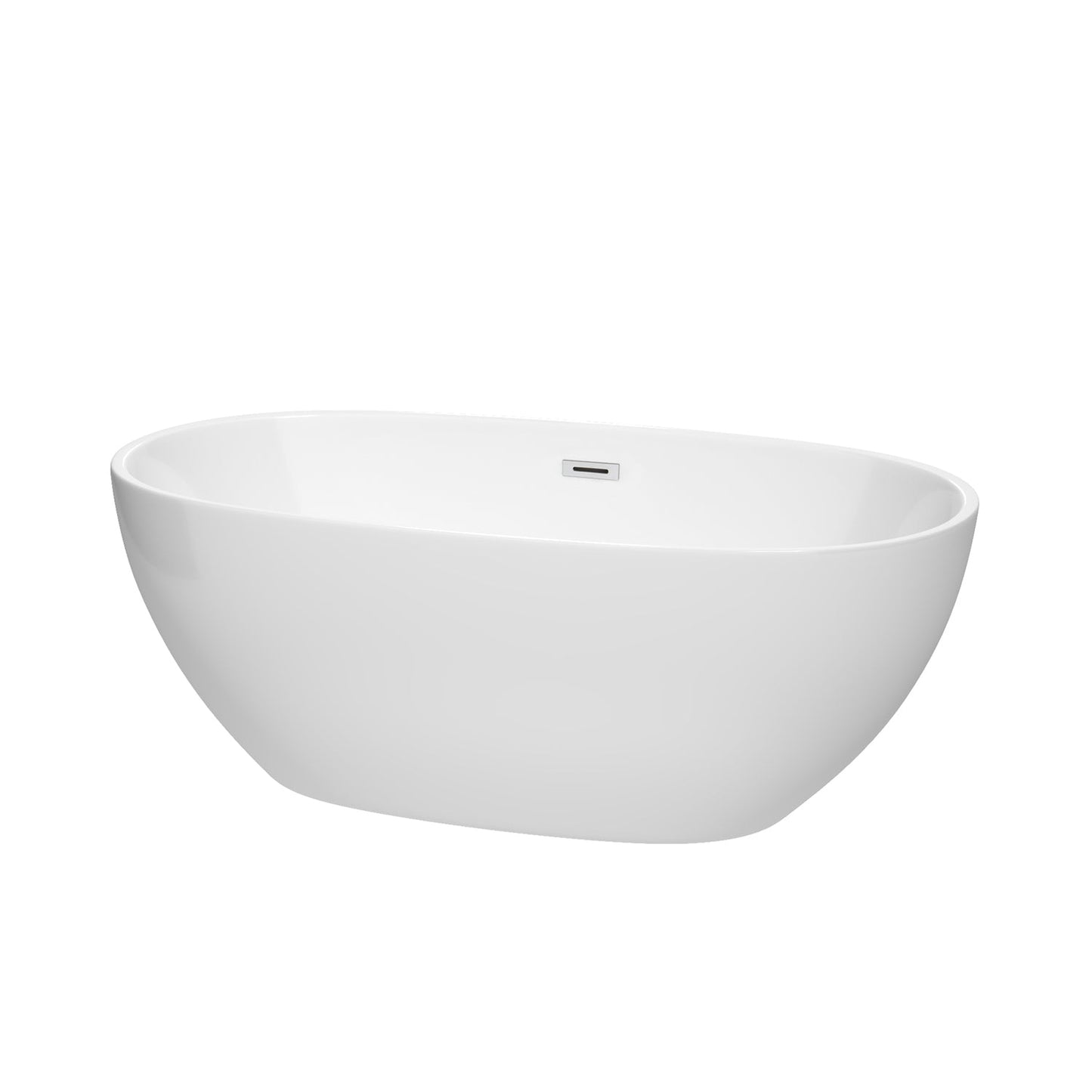 Wyndham Collection Juno 63" Freestanding Bathtub in White With Polished Chrome Drain and Overflow Trim