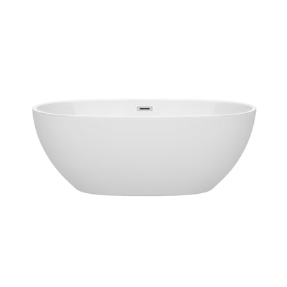 Wyndham Collection Juno 63" Freestanding Bathtub in White With Polished Chrome Drain and Overflow Trim