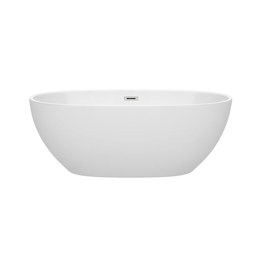 Wyndham Collection Juno 63" Freestanding Bathtub in White With Polished Chrome Drain and Overflow Trim