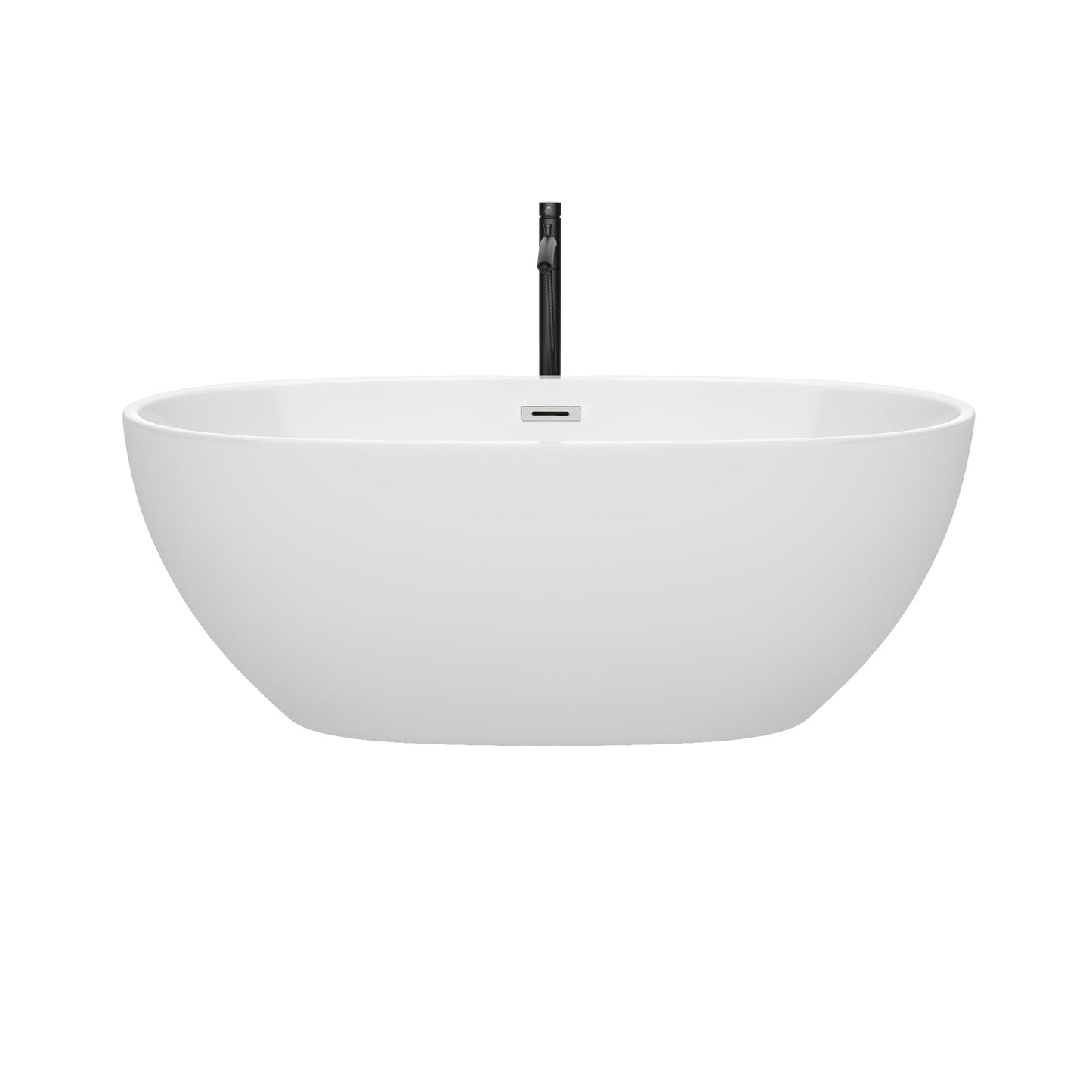 Wyndham Collection Juno 63" Freestanding Bathtub in White With Polished Chrome Trim and Floor Mounted Faucet in Matte Black