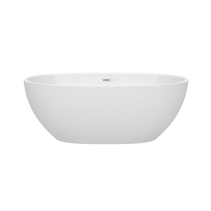 Wyndham Collection Juno 63" Freestanding Bathtub in White With Shiny White Drain and Overflow Trim