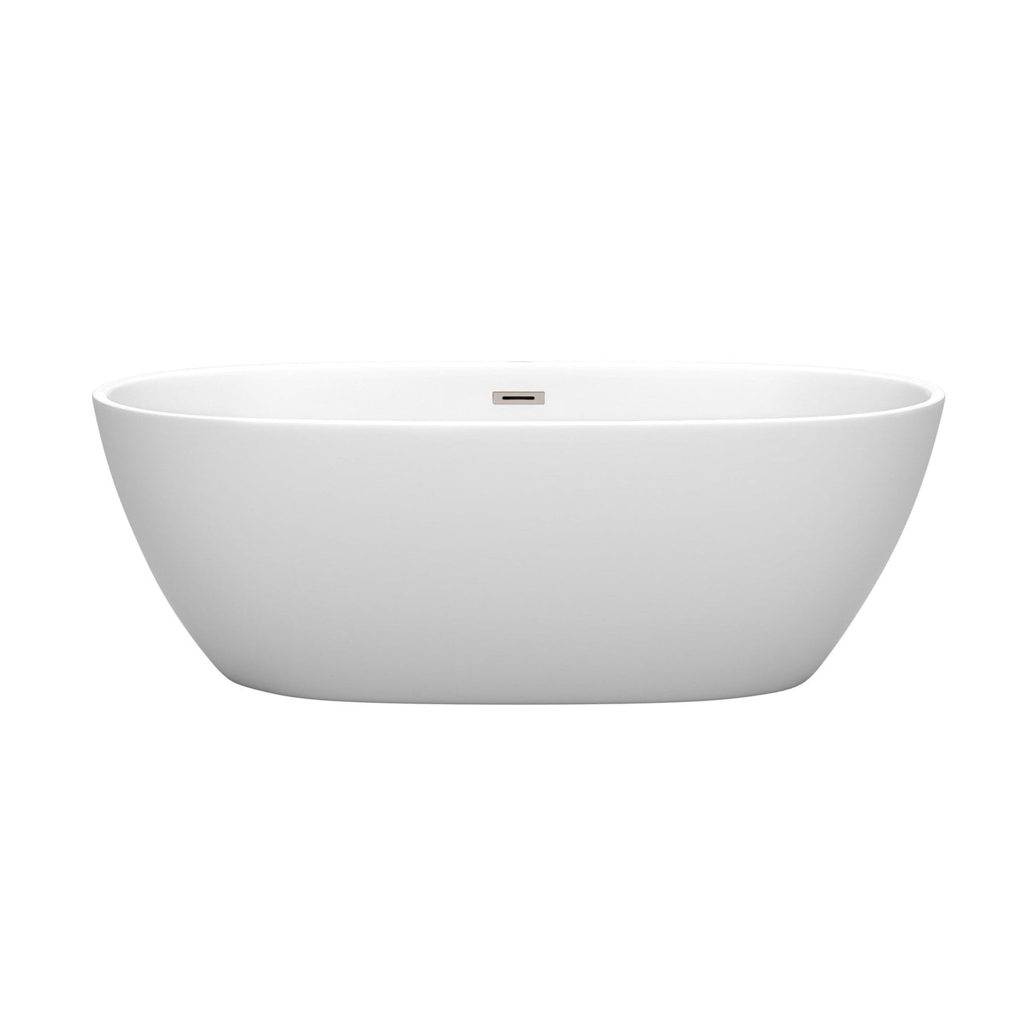 Wyndham Collection Juno 67" Freestanding Bathtub in Matte White With Brushed Nickel Drain and Overflow Trim