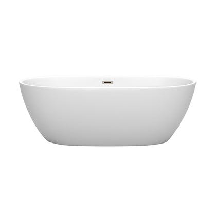 Wyndham Collection Juno 67" Freestanding Bathtub in Matte White With Brushed Nickel Drain and Overflow Trim