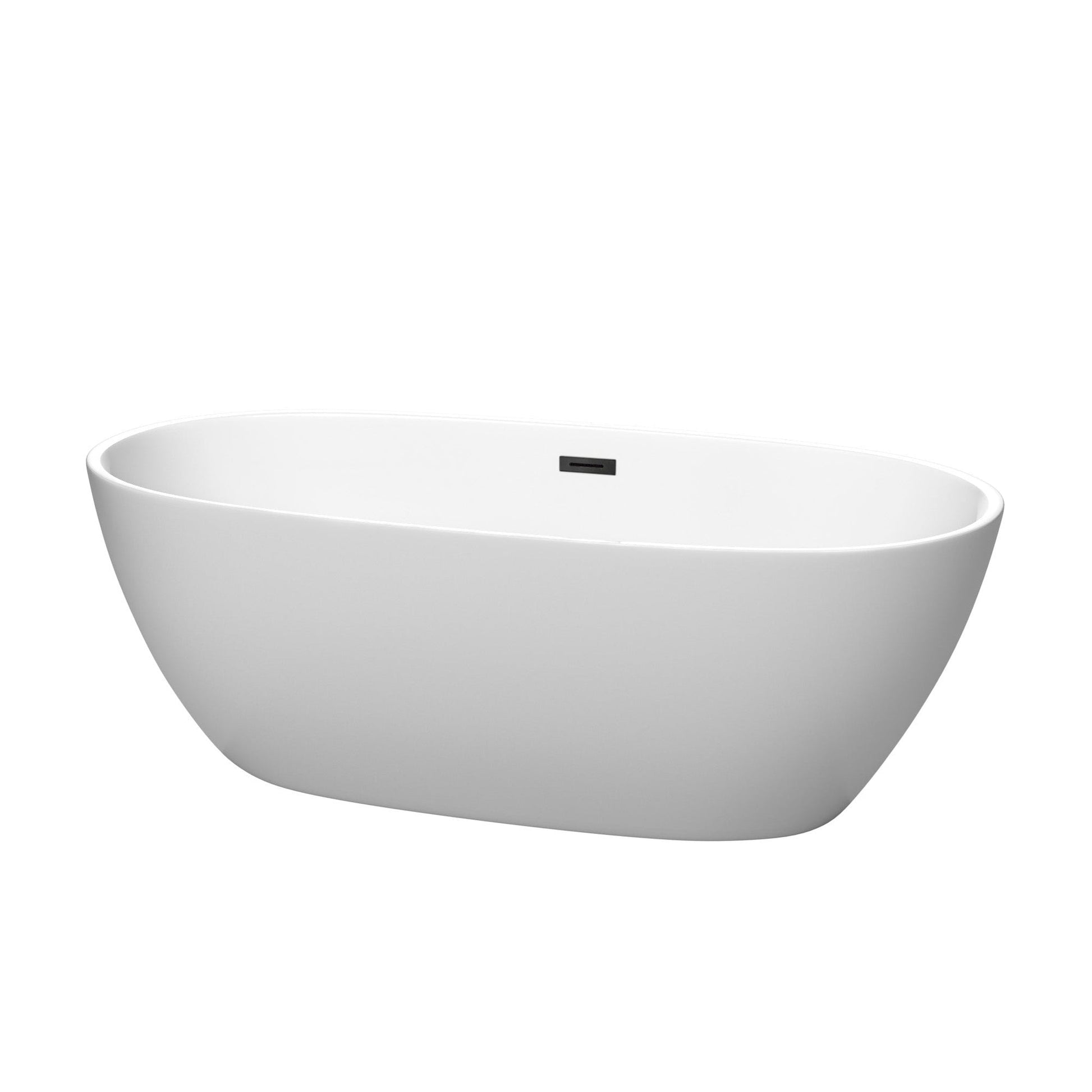 Wyndham Collection Juno 67" Freestanding Bathtub in Matte White With Matte Black Drain and Overflow Trim