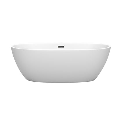 Wyndham Collection Juno 67" Freestanding Bathtub in Matte White With Matte Black Drain and Overflow Trim