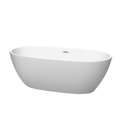 Wyndham Collection Juno 67" Freestanding Bathtub in Matte White With Polished Chrome Drain and Overflow Trim