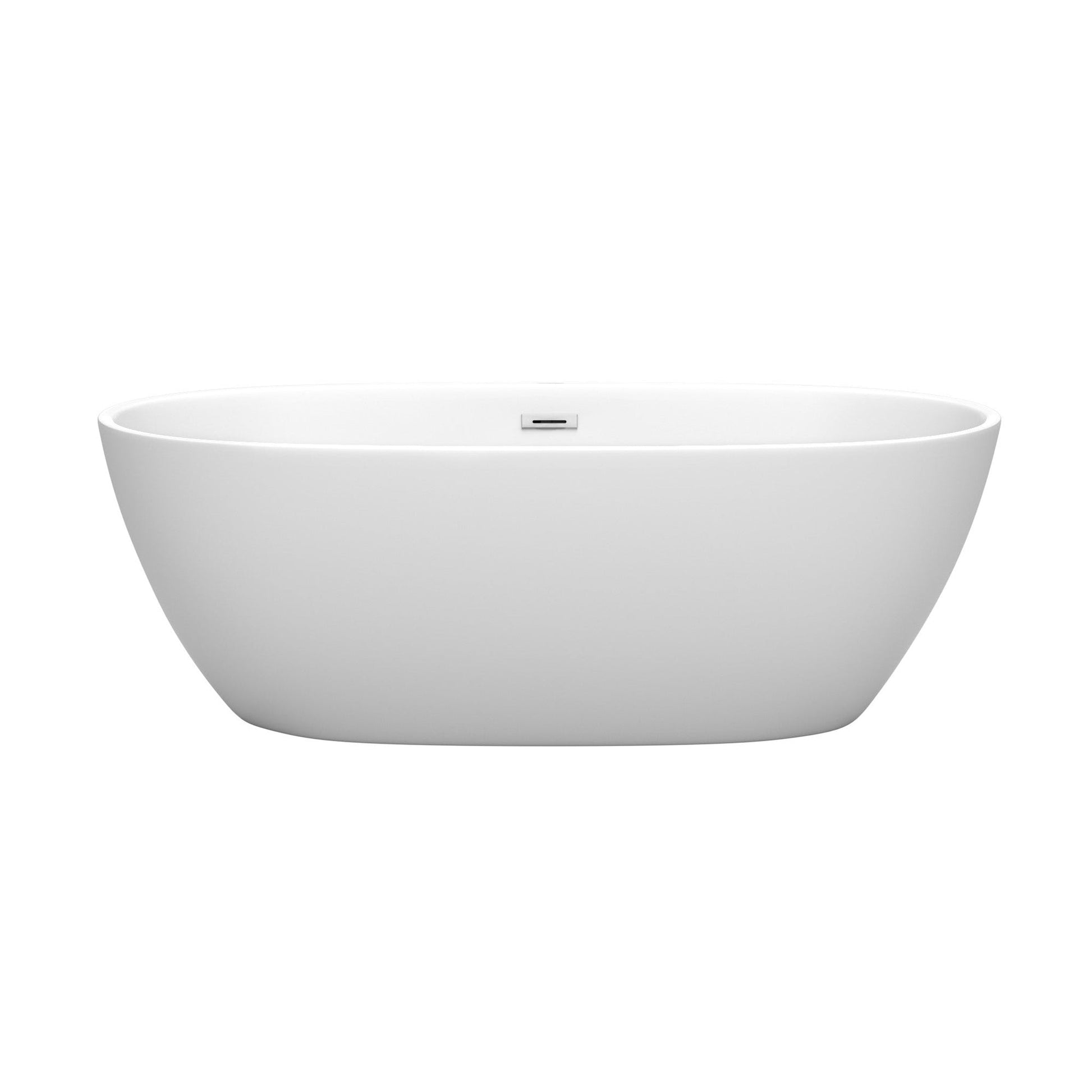 Wyndham Collection Juno 67" Freestanding Bathtub in Matte White With Polished Chrome Drain and Overflow Trim