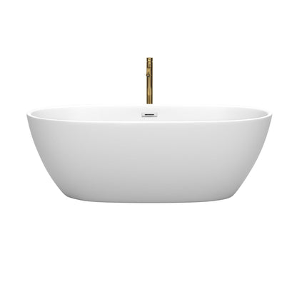 Wyndham Collection Juno 67" Freestanding Bathtub in Matte White With Polished Chrome Trim and Floor Mounted Faucet in Brushed Gold