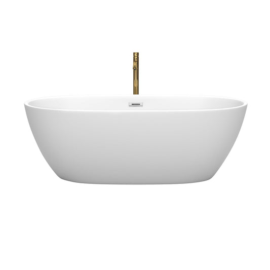 Wyndham Collection Juno 67" Freestanding Bathtub in Matte White With Polished Chrome Trim and Floor Mounted Faucet in Brushed Gold