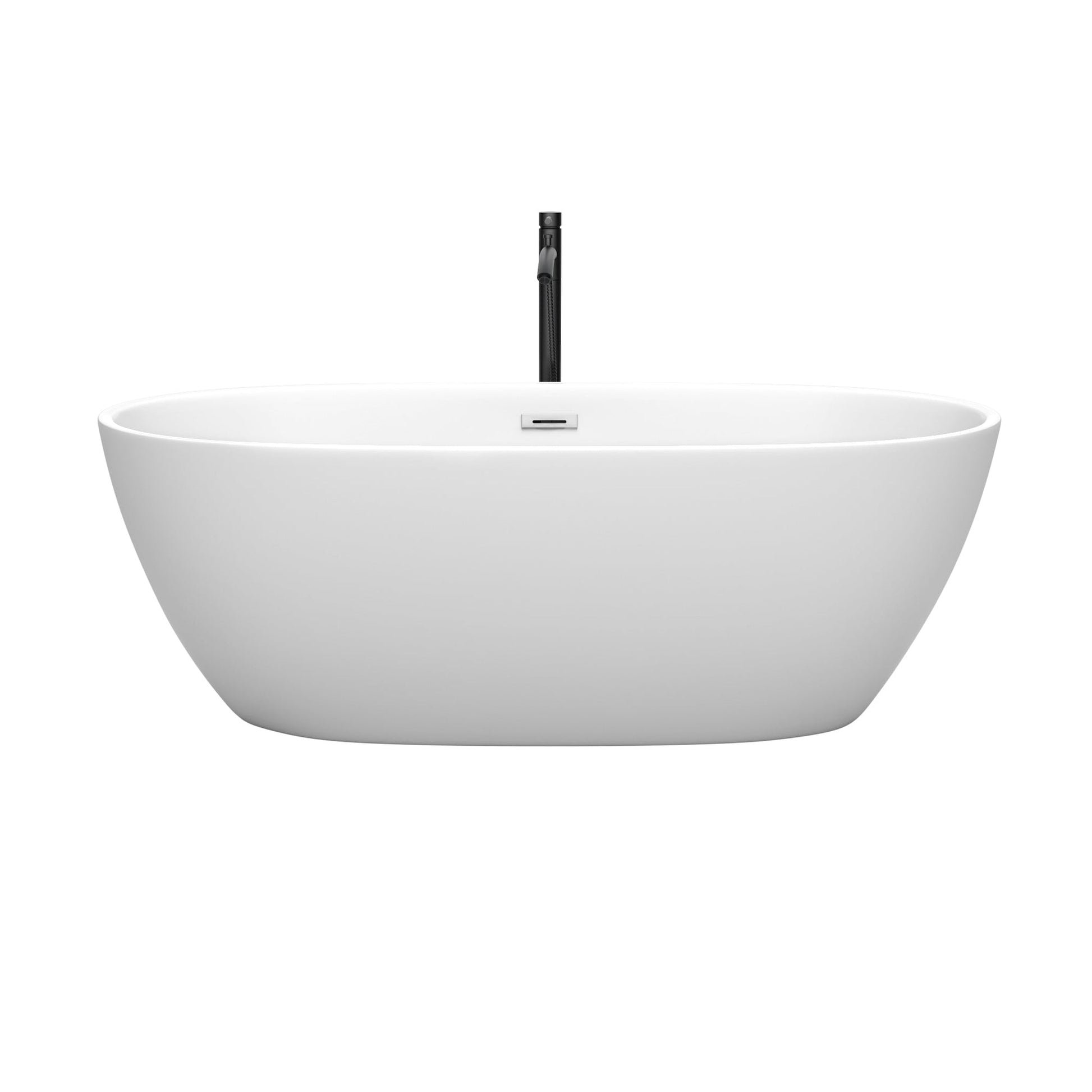 Wyndham Collection Juno 67" Freestanding Bathtub in Matte White With Polished Chrome Trim and Floor Mounted Faucet in Matte Black