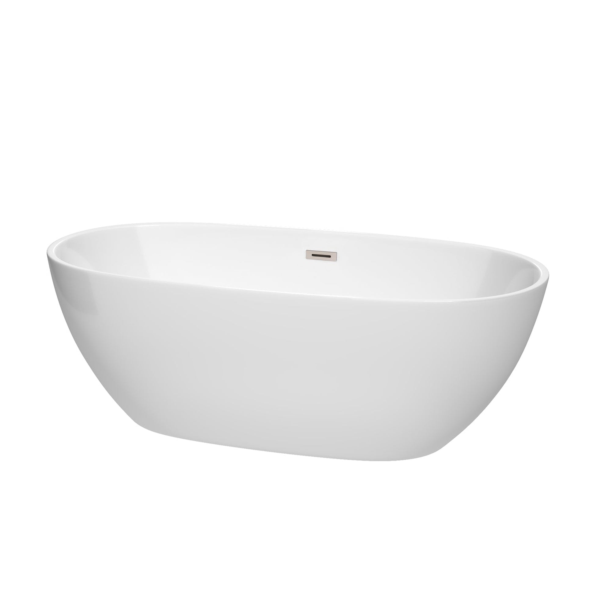 Wyndham Collection Juno 67" Freestanding Bathtub in White With Brushed Nickel Drain and Overflow Trim