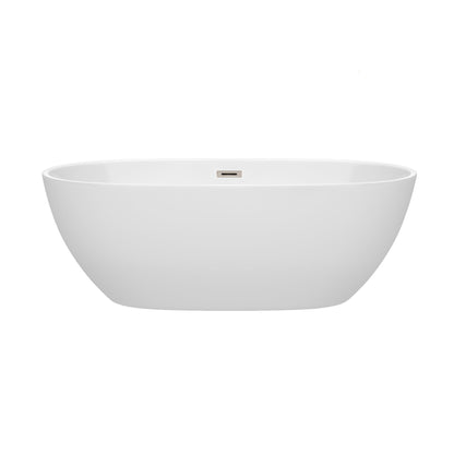 Wyndham Collection Juno 67" Freestanding Bathtub in White With Brushed Nickel Drain and Overflow Trim