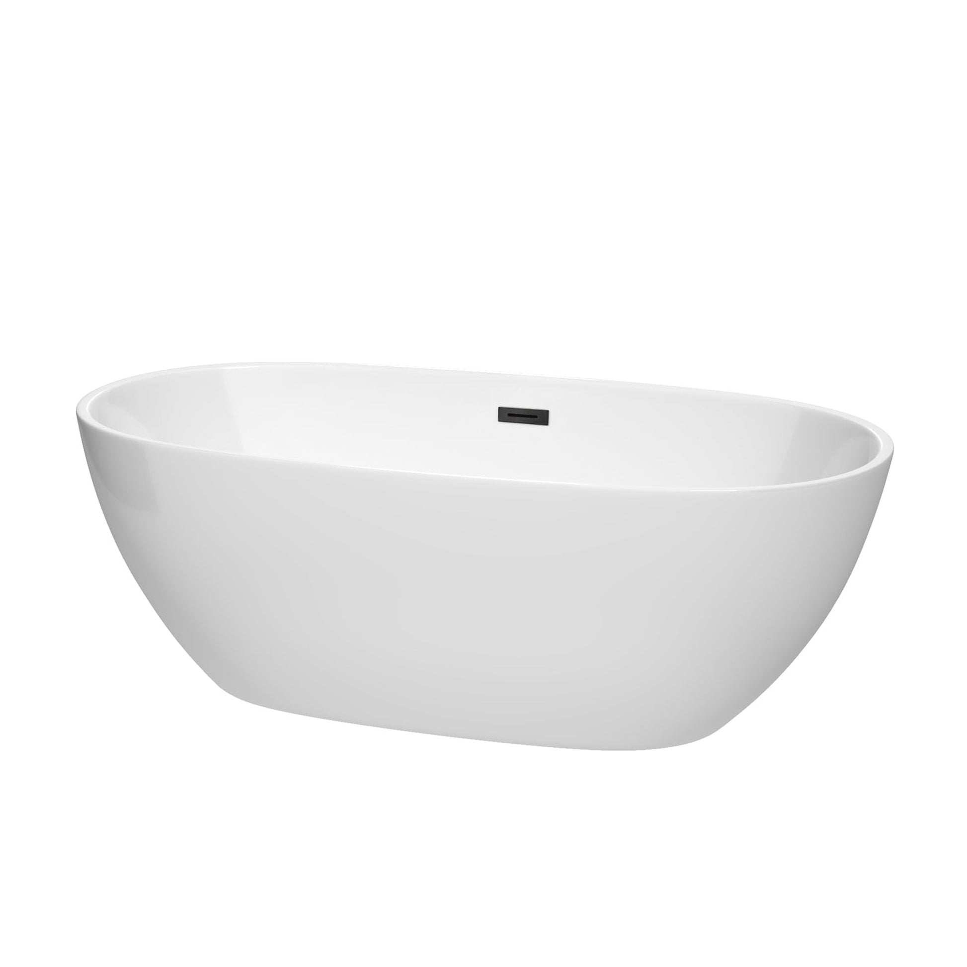 Wyndham Collection Juno 67" Freestanding Bathtub in White With Matte Black Drain and Overflow Trim