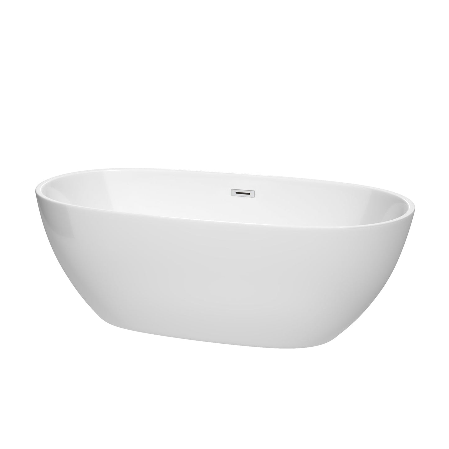 Wyndham Collection Juno 67" Freestanding Bathtub in White With Polished Chrome Drain and Overflow Trim