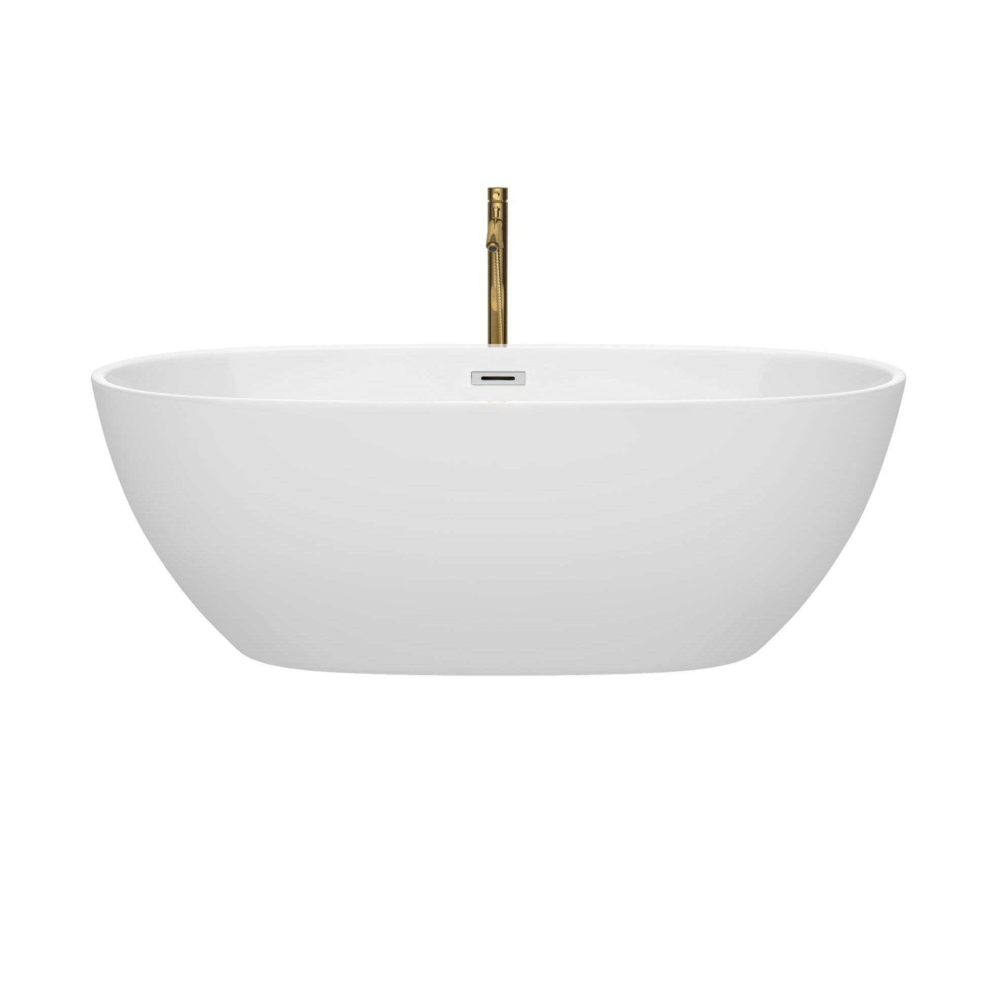 Wyndham Collection Juno 67" Freestanding Bathtub in White With Polished Chrome Trim and Floor Mounted Faucet in Brushed Gold
