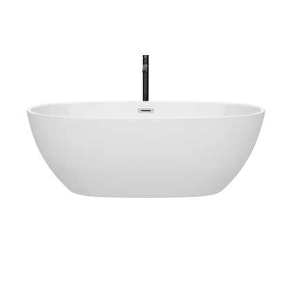 Wyndham Collection Juno 67" Freestanding Bathtub in White With Polished Chrome Trim and Floor Mounted Faucet in Matte Black