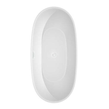 Wyndham Collection Juno 67" Freestanding Bathtub in White With Shiny White Drain and Overflow Trim